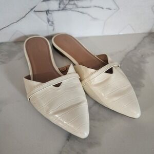 Old‎ Navy Womens Cream Croc Embossed Pointed Toe Mules Flats Shoes Size 9